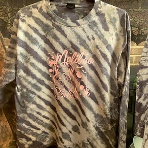 Maliboo Barbie Tie-Dye Long Sleeve Shirt, Black Stripes, Size Medium